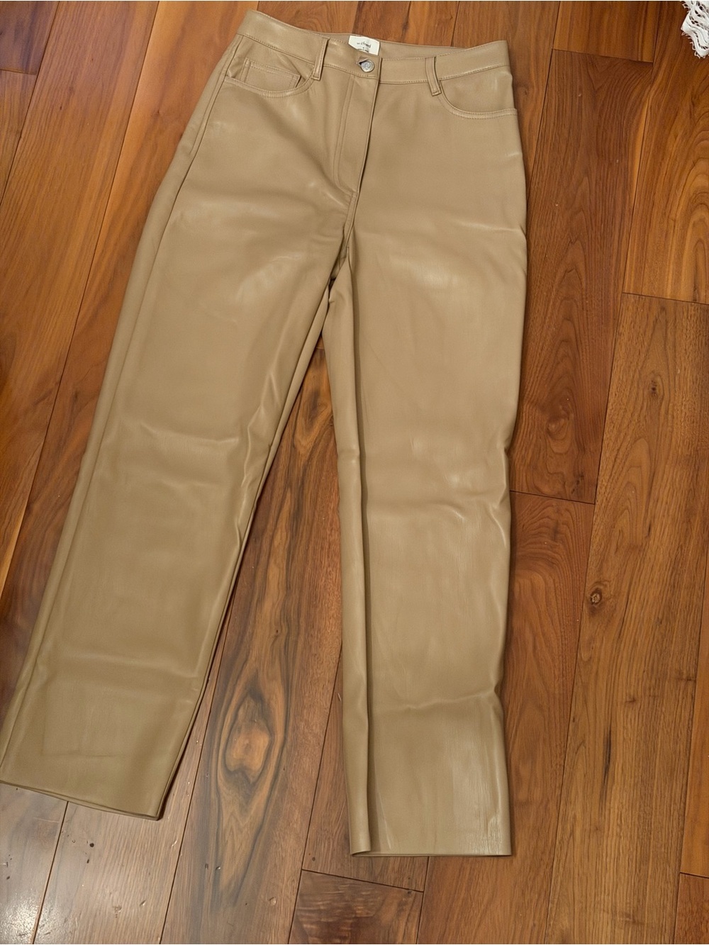 Aritzia Faux Leather Straight Leg Jeans — Beige Tan